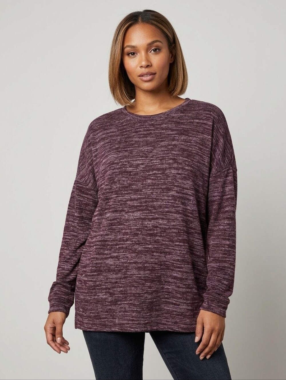 NWOT Kuwalla Tee Burgundy Marl Thin Knit Drop Shoulder Sweater Large